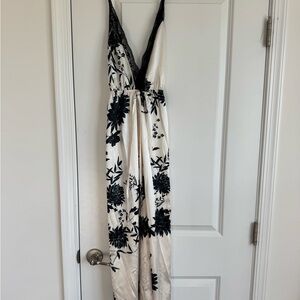 Black and Cream Satin Floral Jumpsuit